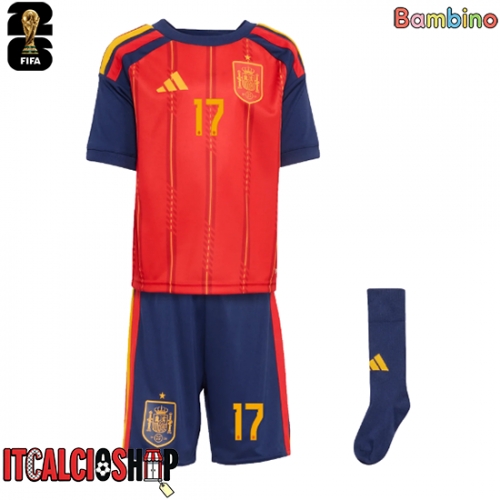 Spagna Nico Williams #17 Prima Maglia Bambino Mondiali 2026 Manica Corta (+ Pantaloni corti)